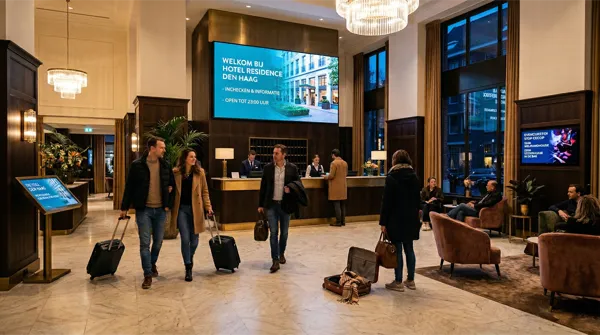 Informatiescherm dat betrouwbaar draait in een bedrijfshal