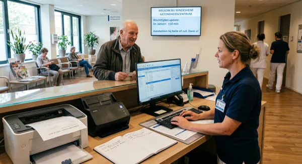 Collega's werken samen met meerdere schermen en apparaten