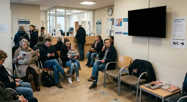 Lege wachtruimte met uitgeschakeld scherm aan de muur